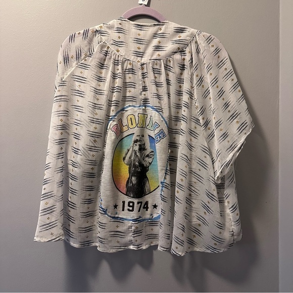 Blondie cardigan up cycle blue white oversized flowing - Picture 3 of 12